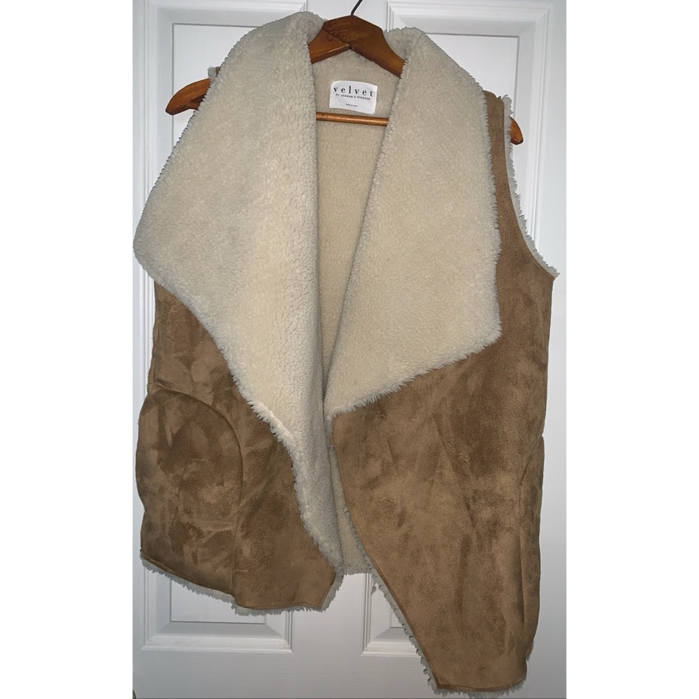 Velvet By Graham & Spencer Suede Sherpa Vest Women’s Size Medium